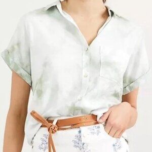 Anthropologie Cloth & Stone button down green/cream tie-dye shirt top SZ: Large